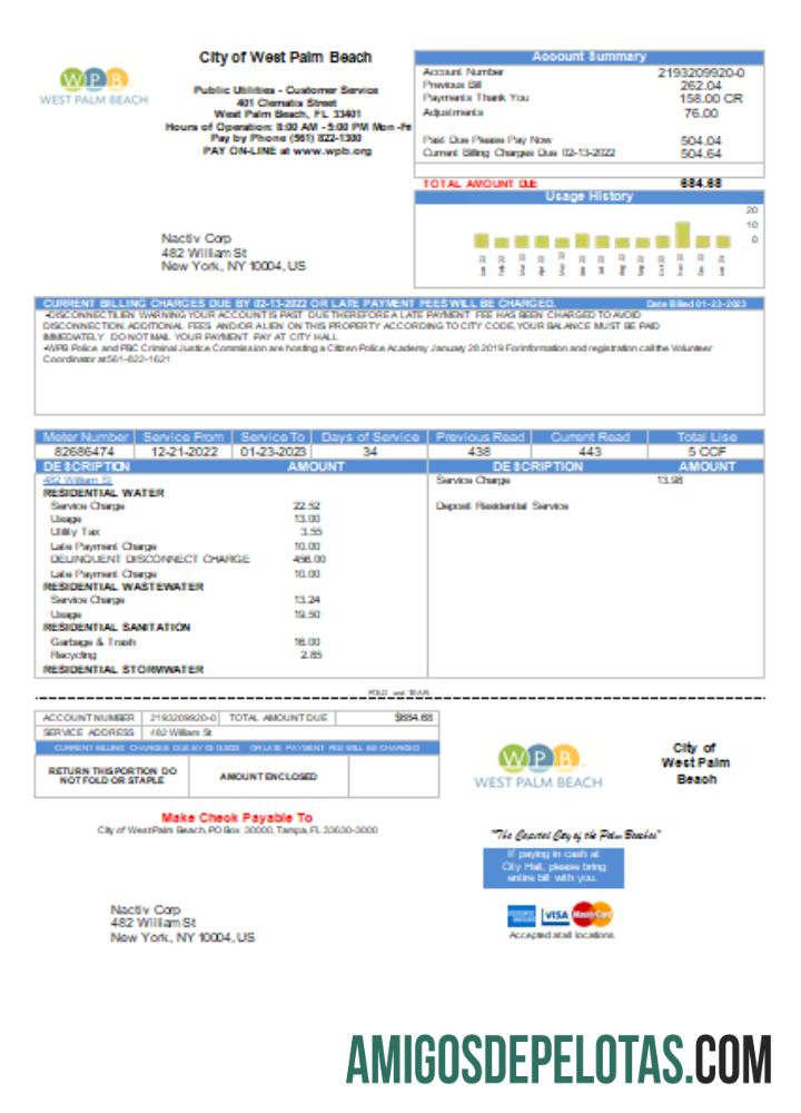 West Palm Beach Pub Utilities Utility Business Bill SCR exemplo real